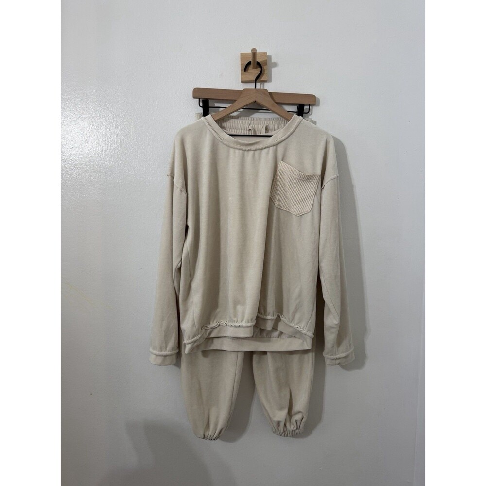 POL Women’s Thermal Knit Lounge Set Jogger Sweats Small Oversized Cream
